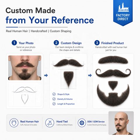 Custom Handmade Human Hair Mustache & Beard for Hallowee view 8