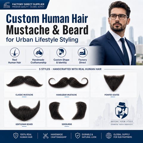 Brown Realistic Handmade Fake Mustache Beard Remy Hair Grade view 2