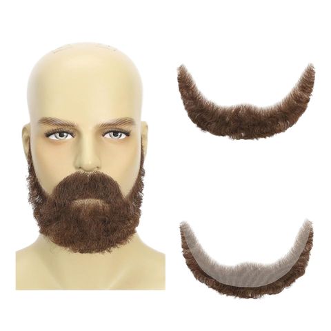 Custom Handmade Realistic Curly Thick Brown Mustache Human H view 2