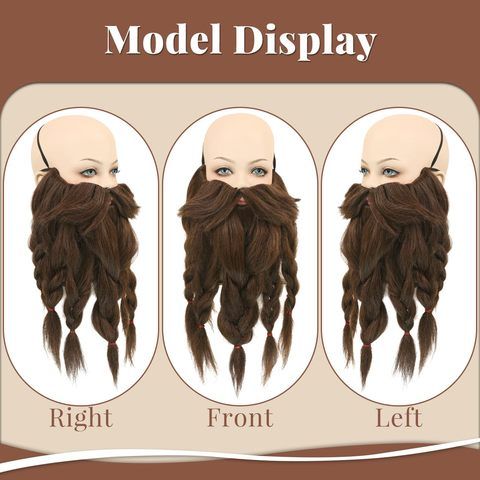 Brown Synthetic Hair Fake Beard Novelty Viking Dwarf Pre-Sty view 7