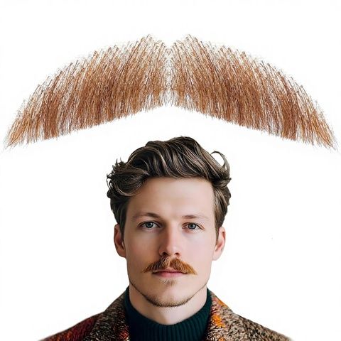 100% Human Hair Mustache Complete Full Chin Hair Beard Handm view 2