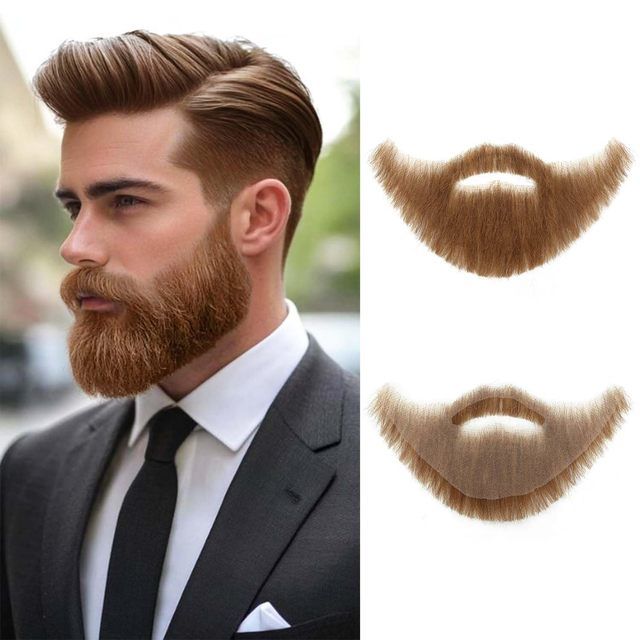 Human Hair Beard Goatee 100% Handmade Soft Lace Invisible Fake Beard Highly Realistic Black Makeup Cosplay