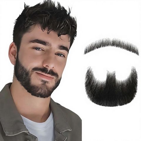 Human Hair Beard Goatee 100% Handmade Soft Lace Invisible Fa view 2