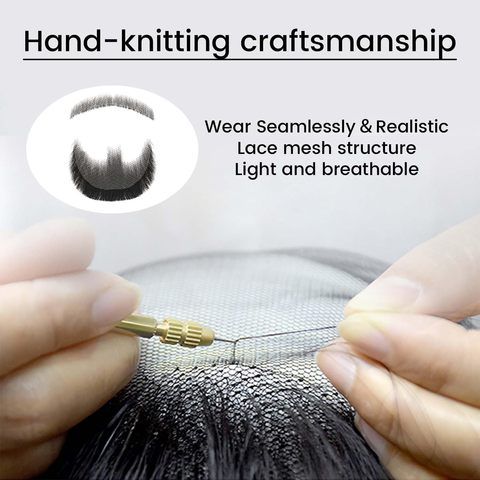 Human Hair Beard Goatee 100% Handmade Soft Lace Invisible Fa view 6