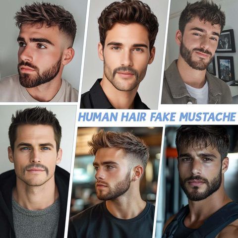 Human Hair Beard Goatee 100% Handmade Soft Lace Invisible Fa view 7