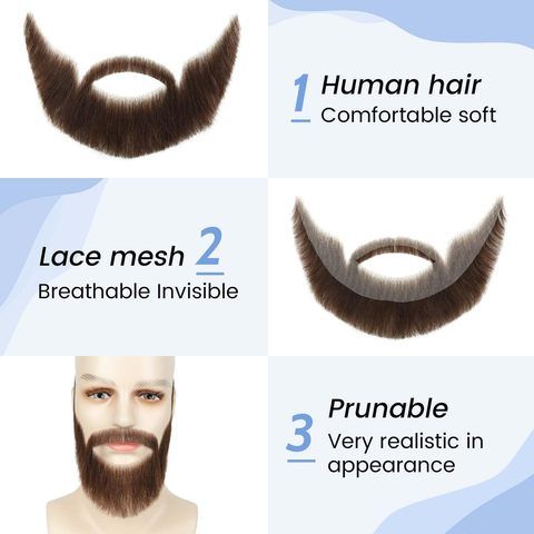 100% Human Hair Mustache Complete Full Chin Hair Beard Suita view 3