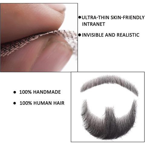 Premium Human Hair False Beard & Mustache Set - Full Han view 6