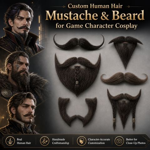 Custom Handmade Human Hair Mustache/Emergency Moustache &amp view 2