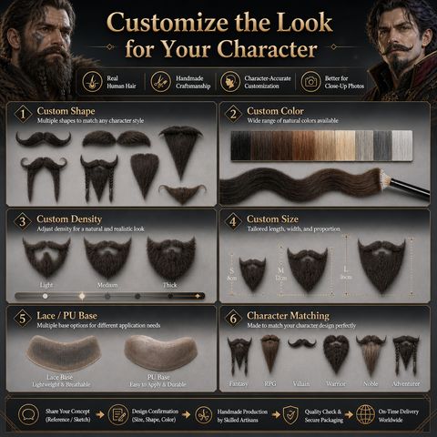 Custom Handmade Human Hair Mustache/Emergency Moustache &amp view 3