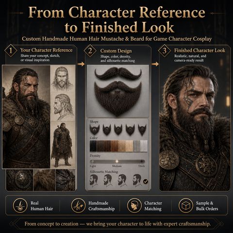 Custom Handmade Human Hair Mustache/Emergency Moustache &amp view 4