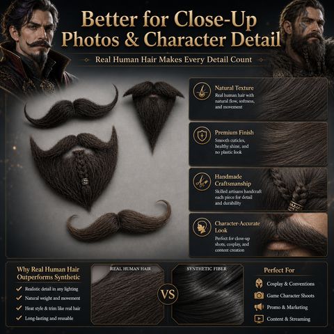 Custom Handmade Human Hair Mustache/Emergency Moustache &amp view 5