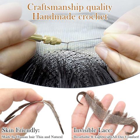 Handmade Invisible Lace Realistic Human Hair Fake Mustache B view 7