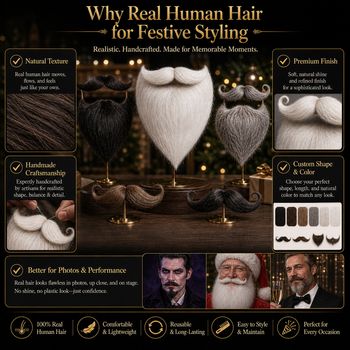 Custom Handmade Human Hair Mustache & Beard for Urban Gentleman Styling, Cosplay, Theater and Character Looks