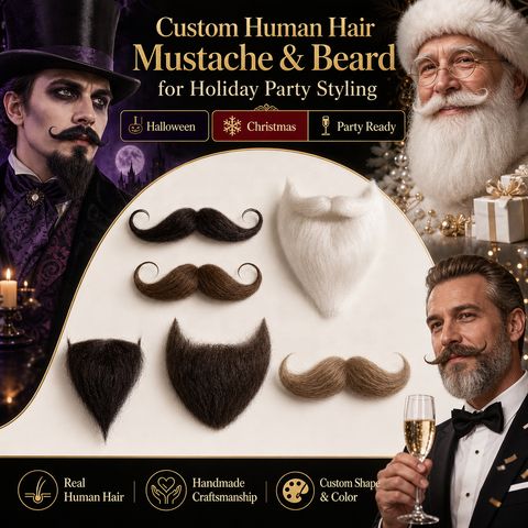 Custom Handmade Human Hair Mustache & Beard for Urban Ge view 2