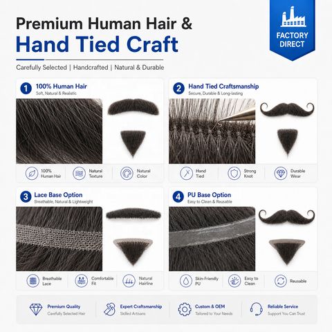 Custom Handmade Human Hair Mustache & Beard for Urban Ge view 5