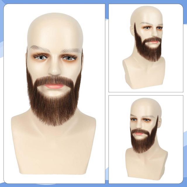 Black Mixed Grey Color Human Hair Afro Curl Face Beard Mustache for American Black Men Realistic Makeup Lace Base Replace System