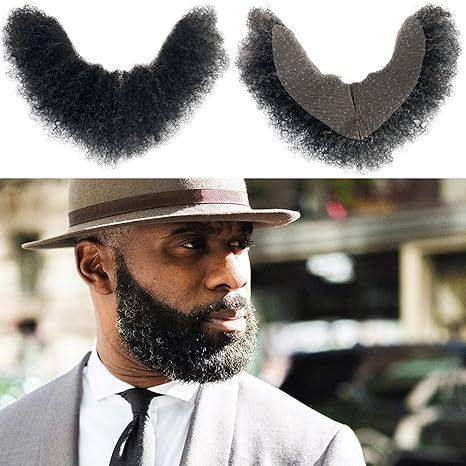 Black Mixed Grey Color Human Hair Afro Curl Face Beard Musta view 7