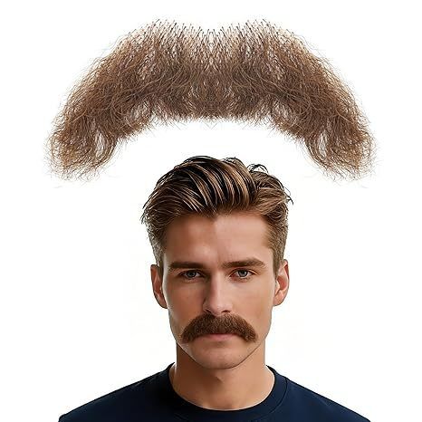 Fake Mustache Natural Realistic 100% Human Hair Fake Beard H view 3