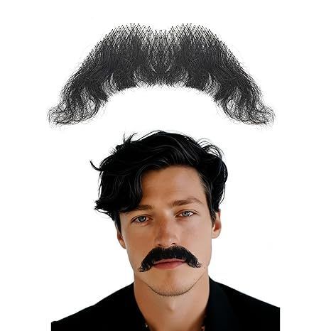 Fake Mustache Natural Realistic 100% Human Hair Fake Beard H view 7