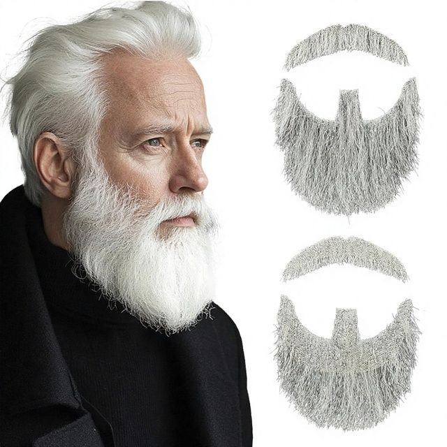 Human Hair Goatee Beard Mustache Hand-Tied Lace Realistic Facial Hair for Men Costume Cosplay Halloween Stage Makeup